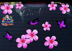 Fiore frangipani plumeria rosa doppio + farfalla grande adesivi auto... - Ilgrandebazar
