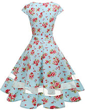 Carica l'immagine nel visualizzatore di Gallery, Gardenwed Annata 1950 retrò Rockabilly Polka Vestito da M, Blue Little Flower
