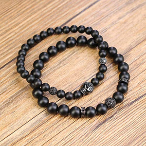 COAI Set Due Bracciali da Uomo in Onice Opaca e Amuleto Teschio, Bracciali...