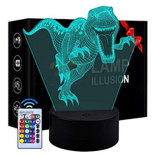 Carica l&#39;immagine nel visualizzatore di Gallery, Eala Lampada da Notte a LED 3D a Dinosauro 3 Motivi e 7 Tirannosauro-MY28