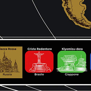 TooPopz® Mappa del In Lingua Italiana | Del Mondo 84x44cm - Oro / Nero - Ilgrandebazar