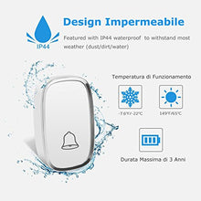 Carica l'immagine nel visualizzatore di Gallery, YYQ Campanello Senza Fili da Esterno Impermeabile IP44, Wireless Doorbell con Raggio d’Azione 300M, Indicatore LED, 1 Trasmettitore Pulsante e 2 Ricevitori, 5 Volume Regolabile, 36 Suonerie (Bianco)