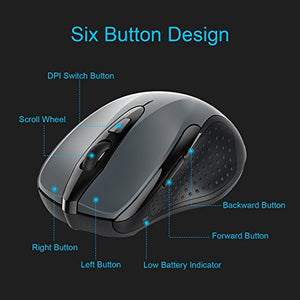 TECKNET Mouse Bluetooth Wireless per Windows e Mac, 2600DPI, Grey