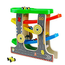 Carica l'immagine nel visualizzatore di Gallery, Nuheby Pista in Legno per Macchinine con 4 Auto da Corsa 4 Rampa Giocattolo...