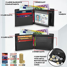 Carica l&#39;immagine nel visualizzatore di Gallery, wilbest® Portafoglio Uomo Slim Vera Pelle Blocco RFID, Con Portamonete, Porta Chiavi e Carte di Credito, Finestra ID, Scomparti Banconote e Confezione Regalo, Piccolo Brifold - NERO
