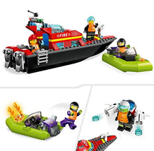Carica l&#39;immagine nel visualizzatore di Gallery, LEGO CITY 60373 La barca di salvataggio dei pompieri, giocattolo galleggiante, jetpack e minifigurine