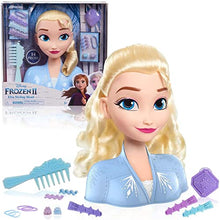 Carica l'immagine nel visualizzatore di Gallery, JP Disney FRND2000 Styling Frozen 2 Elsa, Basic Hair Styling Head, 17 Hair Accessories Included, Toy for Children from 3 Years of Age ,Black