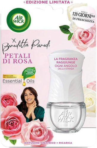 Airwick Diffusore Elettrico di Oli Essenziali, Confezione con 1 Ricarica, Fragranza Petali di Rosa