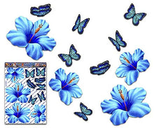 Carica l&#39;immagine nel visualizzatore di Gallery, Adesivo per auto blu fiori di ibisco + farfalla animali pack grande -... - Ilgrandebazar