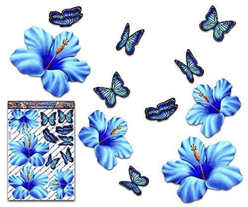 Adesivo per auto blu fiori di ibisco + farfalla animali pack grande -... - Ilgrandebazar