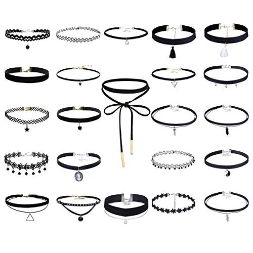 Elegant Rose, set di 23 collane girocollo, chocker in velluto, pizzo; stile:... - Ilgrandebazar