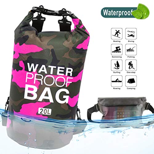 Idefair Borsa Impermeabile a Secco, Zaino da Spiaggia Galleggiante 20L, Rose