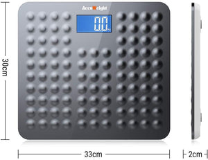 ACCUWEIGHT Bilancia Pesa Persona Digitale con Superficie Antiscivolo Bilancia Pesapersone Elettronica con Tecnologia Step-on e Display Retroilluminato da 3,6", 180 kg/400 lb, Grigia