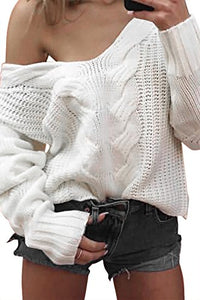 YOINS Maglione Donna Invernale Oversize Felpa Scollo a V S, Bianco-nuovo - Ilgrandebazar