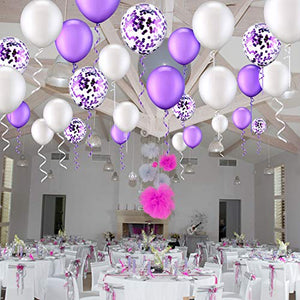 50 Pezzi 12 Pollici Palloncini in Lattice di Bianco, Viola - Ilgrandebazar