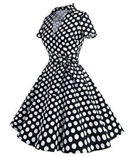 Carica l'immagine nel visualizzatore di Gallery, Timormode Donna A-Line Short Sleeve Retro 1950s Vintage Prom L, Black Dots - Ilgrandebazar