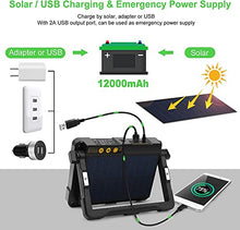 Carica l&#39;immagine nel visualizzatore di Gallery, CLV Faro Luce LED Portatile 60W, Faro LED Ricaricabile USB &amp; Solare con 12000mAh Batteria, 4 Modalità di Illuminazione 5 Luminosità, Luci da Lavoro per Cantiere, Garage, Campeggio, Emergenza