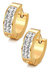 Carica l&#39;immagine nel visualizzatore di Gallery, Eleganti orecchini a cerchio, fatti a mano con strass, da d&#39;oro+argento+nero - Ilgrandebazar