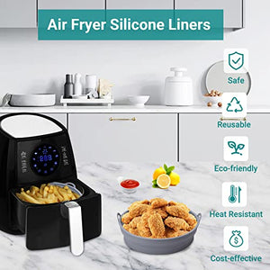 Alyvisun 2 Pezzi Accessori in Silicone per Air Fryer Teglie per Friggitrice ad Aria Contenitori Cestello Riutilizzabile Rotondo Tappetino Stampi per Airfryer, Microonde, Forno (Grigio)