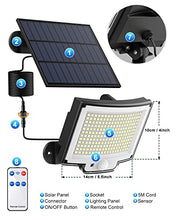 Carica l&#39;immagine nel visualizzatore di Gallery, Luce Solare Led Esterno con Sensore di Movimento [228LED/3Modes] Luci Solari da Esterno con Telecomando, IP65 Impermeabile LED Lampade Solari da Esterni con Estensore da 5M Giardino Garage [1 Pezzi ]