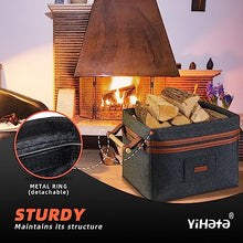 Carica l&#39;immagine nel visualizzatore di Gallery, YIHATA Cesto Portalegna in Feltro per Legna da Ardere, Borsa Portalegna, Cesta Pieghevole con Manici Rinforzati | Ideale per Interni, Camino | Stabile con Telaio Metallico Integrato | Grigio Scuro