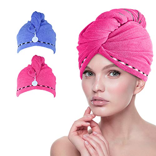 esafio, Turbante per Capelli in Microfibra, ad Asciugatura Rapida, Blu+rosa - Ilgrandebazar