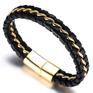 Halukakah ● Onore ● Bracciale Uomo in Vera Pelle Cuoio con Catena Titanio... - Ilgrandebazar