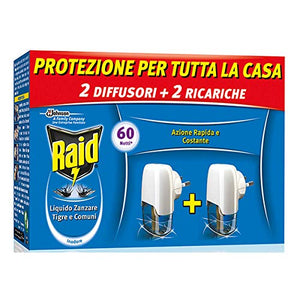 Raid Liquido Elettrico Antizanzare Tigre e Comuni Pacco Promo, Contiene 2 Diffusori e 2 Ricariche, 60 Notti, Inodore