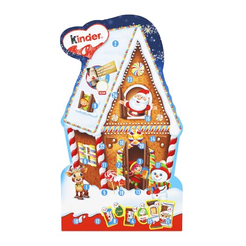 Kinder Choco Biscuits - Calendario Avvento 2023, 24 Cioccolatini e Snack Assortiti Kinder, con Speciale Videomessaggio da Babbo Natale, Idea Regalo, Confezione da 203 gr