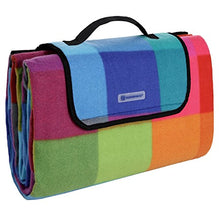 Carica l'immagine nel visualizzatore di Gallery, SONGMICS GCM61C, Coperta da Picnic, in Pile, Impermeabile Unisex-Adult, Quadrati Rossi + Blu, 195 x 150 cm