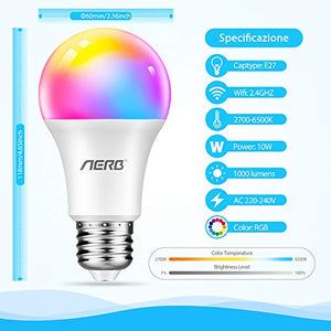 Aerb lampadina smart wifi E27,Lampadina Wi-Fi Intelligente LED 9W 1000LM... - Ilgrandebazar