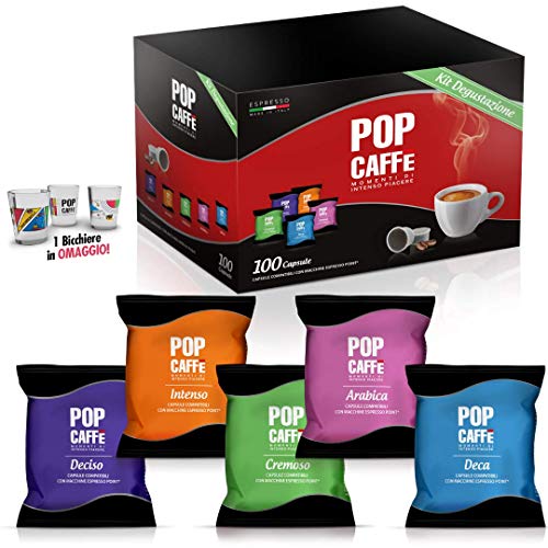 100 CAPSULE POP CAFFE' MIX COMPATIBILI LAVAZZA ESPRESSO POINT DECISO INTENSO...