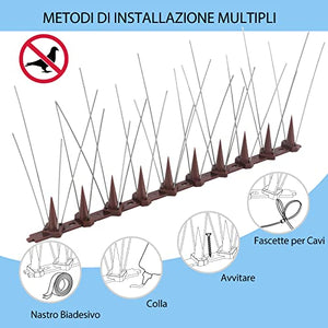 Dissuasori per Piccioni Inox, 3.6 Metri Spuntoni anti Uccelli, Anti Piccioni Balcone Repellente Piccioni per Spaventare Piccioni, Corvi, Passeri, Gatti, Protezione del Giardino - Marrone