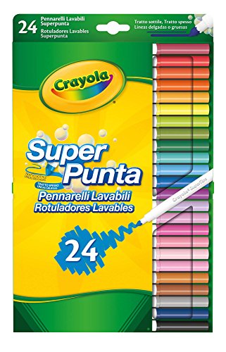 CRAYOLA - Super Tips, Pennarelli Lavabili Punta Media, Confezione da 24 Pezzi, per Scuola e Tempo Libero, Colori Assortiti, 7551