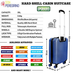 DONPEREGRINO Valigia Bagaglio a Mano 55x35x20 Leggero & 55cm Cabina, Blu