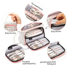 Carica l&#39;immagine nel visualizzatore di Gallery, Astuccio Portamatite Grande Capacità Trucco Borsa Portamonete Plaid Bianco