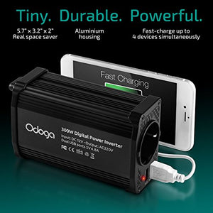 Odoga Inverter di Potenza, Invertitore 300W per Auto, Convertitore da nero