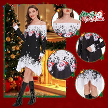 Carica l&#39;immagine nel visualizzatore di Gallery, ANVIGO Vestiti di Natale Donna, Abito stampato di Natale, Abbigliamento Vatalizio Donna, Maniche lunghe con fiocchi di neve e motivi di Babbo Natale per Feste di Natale, Cene di Famiglia (L, Nero)