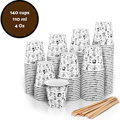 140 Bicchieri Carta Espresso To Go 110 ml Con Bastoncini Per Mescolare In 140 - Ilgrandebazar