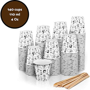 140 Bicchieri Carta Espresso To Go 110 ml Con Bastoncini Per Mescolare In 140 - Ilgrandebazar