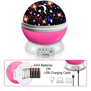 Moredig - Lampada Proiettore Stelle Bambini, Luce Notturna Bambini con 8 Rosa