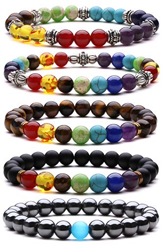 J.Fée Bracciale Perline Chakra Elastico in Pietra 5pack - Ilgrandebazar