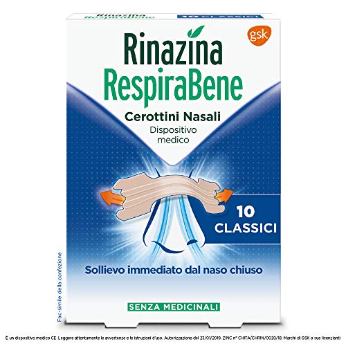 Rinazina Respirabene Cerottini Nasali 10 Classici - 25 g - Ilgrandebazar