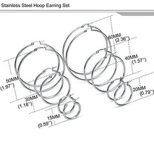 Carica l&#39;immagine nel visualizzatore di Gallery, Sailimue 6 Paia Orecchini a Cerchio Acciaio Inox A 6 Di Color Argento
