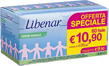 Carica l&#39;immagine nel visualizzatore di Gallery, Libenar Soluzione Isotonica, Soluzione Fisiologica Salina per Detersione di Naso, Occhi, Orecchie e per l&#39;Inalazione in Aerosol, Adatto a Neonati e Bambini, Flaconcini Monouso da 5 ml - 60 Flaconcini