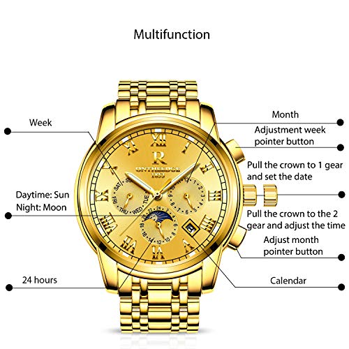 RORIOS Orologio Uomo Automatico Meccanico - Quadrante Scheletrato, Cinturino In Pelle, Impermeabile 30m, Regalo