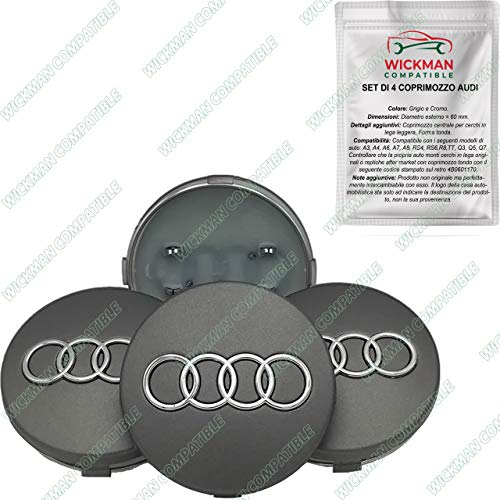Set di 4 Tappi Coprimozzo compatibili per Audi – Grigio, 60 mm 60 mm, Grigio - Ilgrandebazar