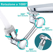 Carica l'immagine nel visualizzatore di Gallery, Rubinetto Rotante 1080 Gradi, Prolunga Rubinetto Bagno Areatore Rompigetto con Filtro Antispruzzo, Snodo per Estensione Rubinetto Lavandino Cucina in Ottone, M20 M22 M24, 2 Modalità Acqua Regolabile