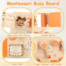 Carica l'immagine nel visualizzatore di Gallery, Joyreal Pannello Sensoriale Bambini Montessori - Busy Board Giochi Legno Montessori 1 2 3 Anni con Specchio Neonati Giocattoli Giochi Educativi Regalo per Bambini