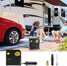 Carica l&#39;immagine nel visualizzatore di Gallery, WindGallop Mini Compressore Portatile per Auto, 12V Professionale, Analogico, Pompa Aria con Manometro per Pneumatici e Adattatori per Valvole (Giallo)